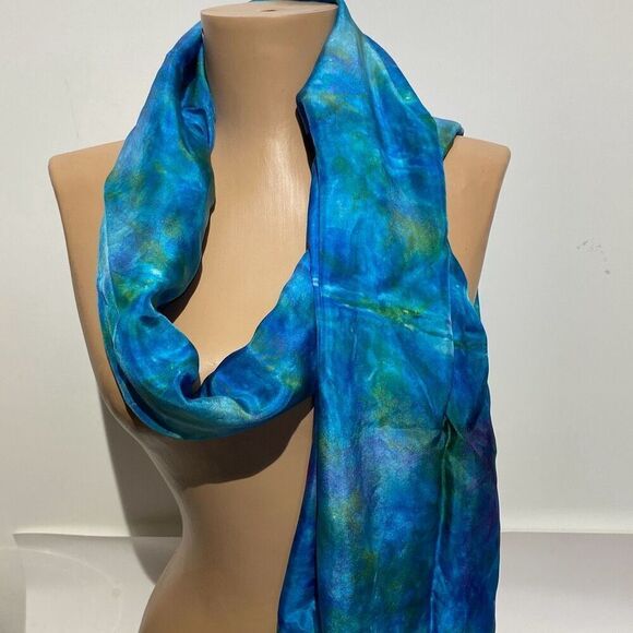 Women's Multicolor Hand Dye 100% Silk Satin Wrap Scarf - Picture 1 of 7